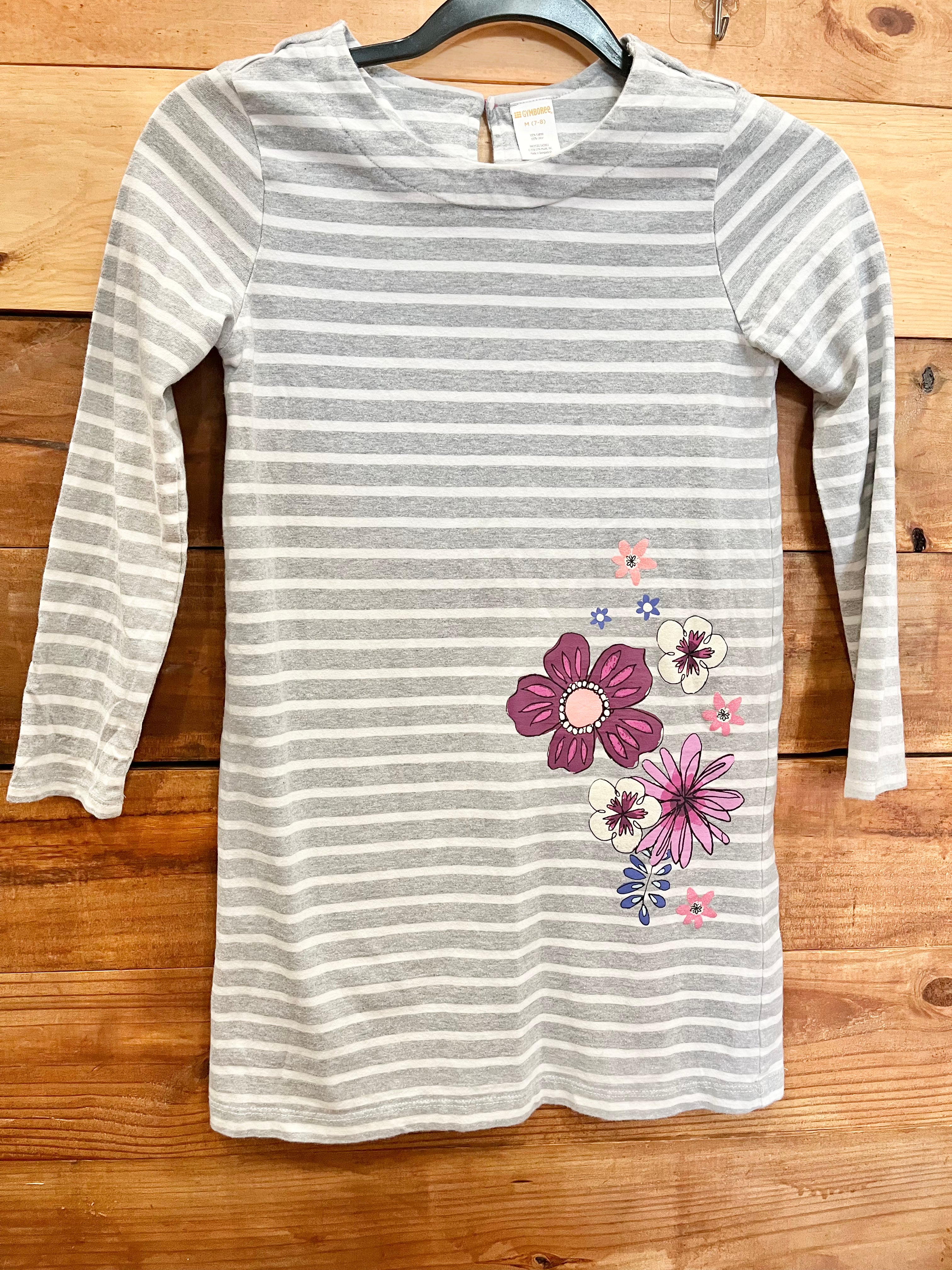 Gymboree Gray Striped Flower Dress Size 7-8 – Three Little Peas