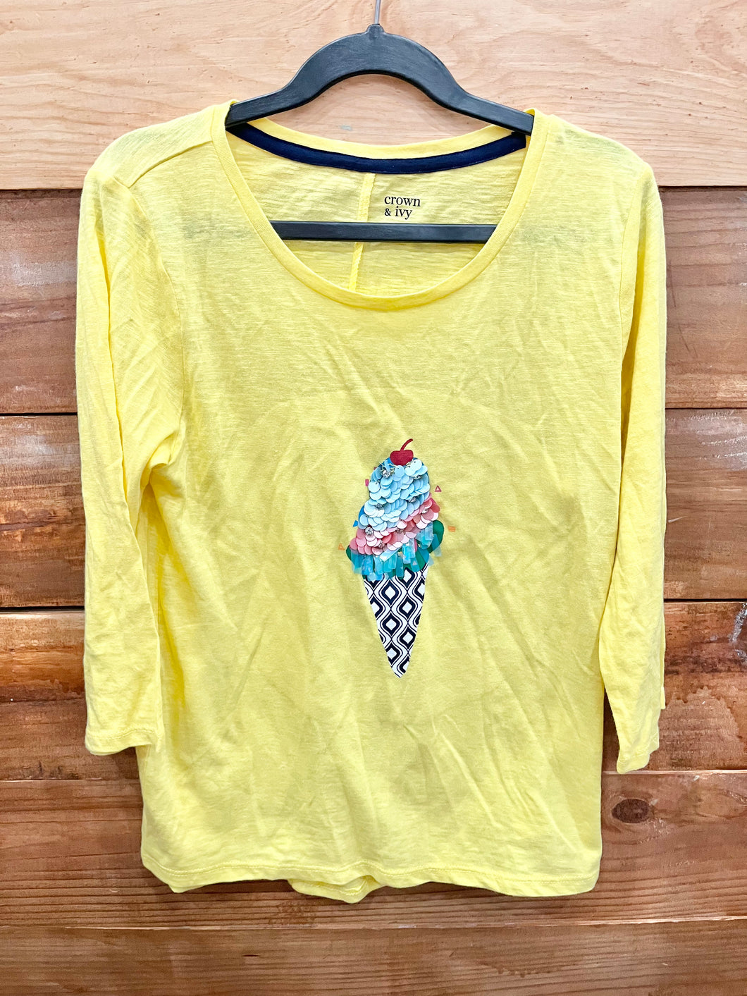 Crown & Ivy Yellow Ice Cream Shirt Size 12-14