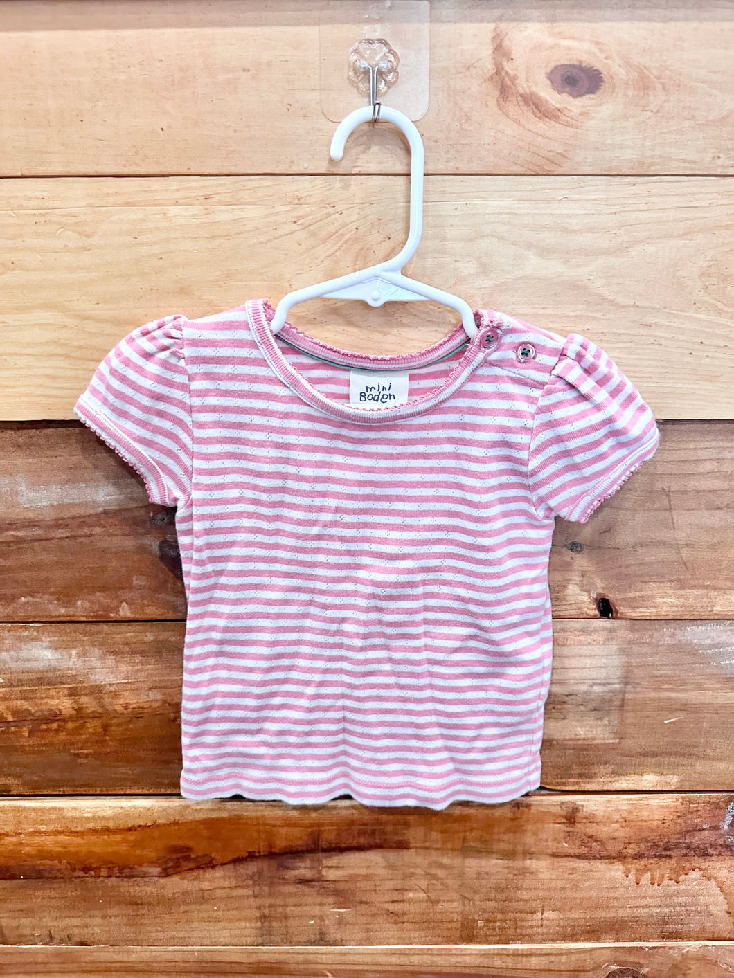 Mini Boden Pink Striped Pointelle Top Size 2-3Y