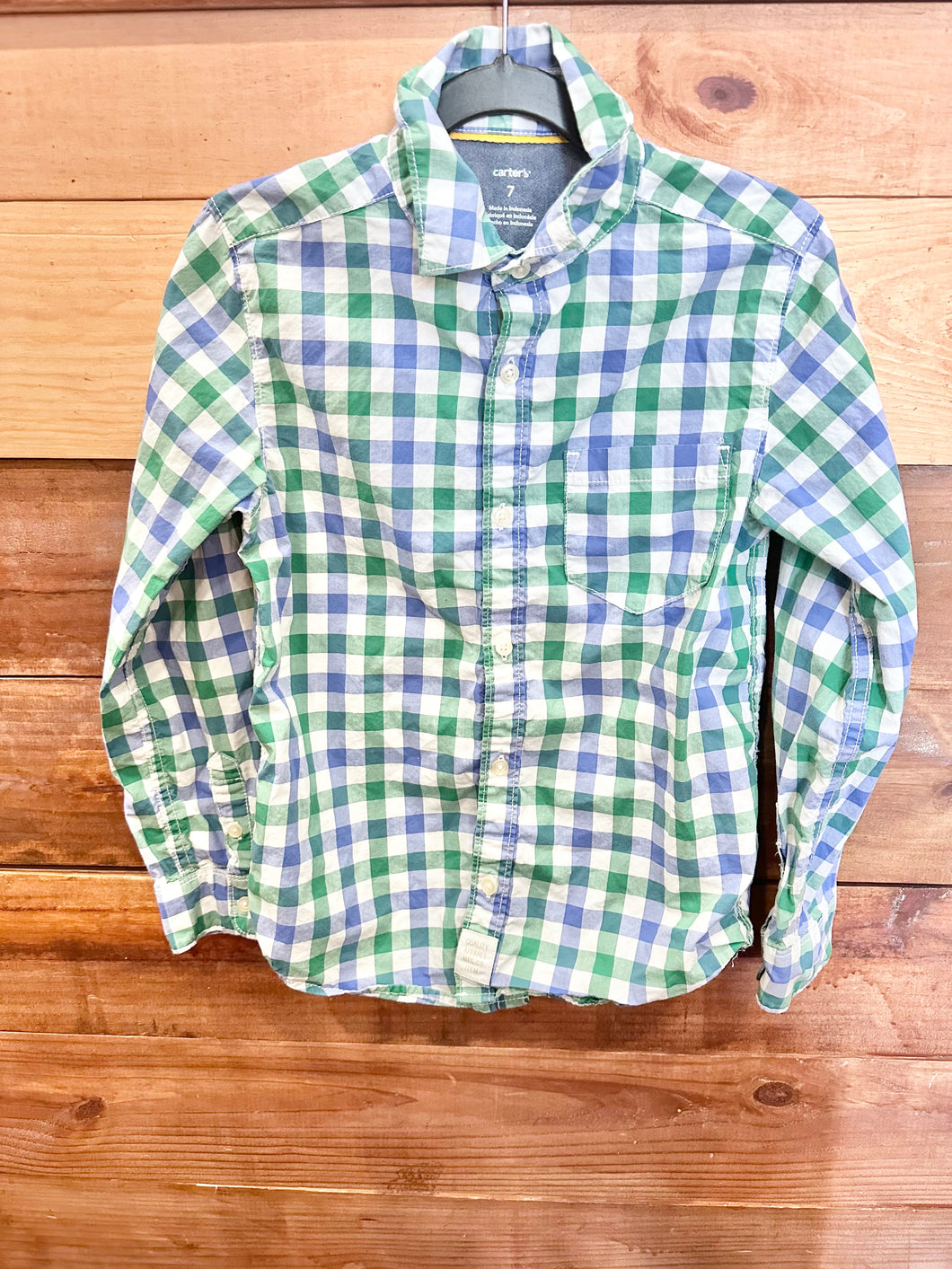Carters Green Plaid Shirt Size 7