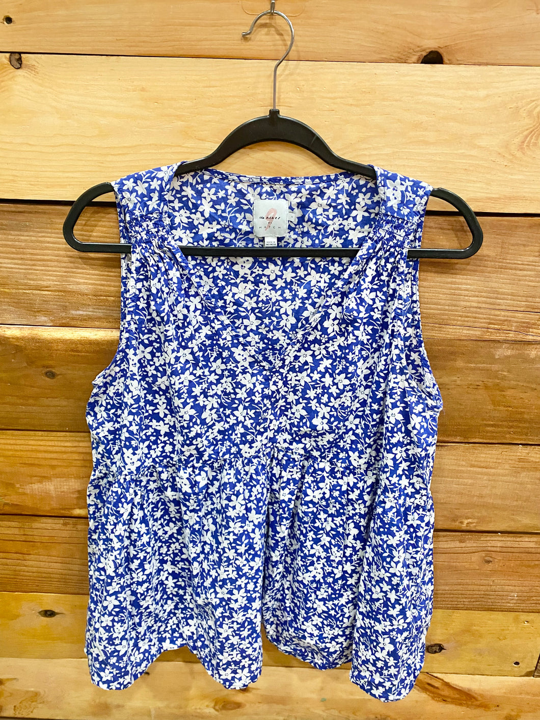 The Nines by Hatch Blue Flower Maternity Top Size Large