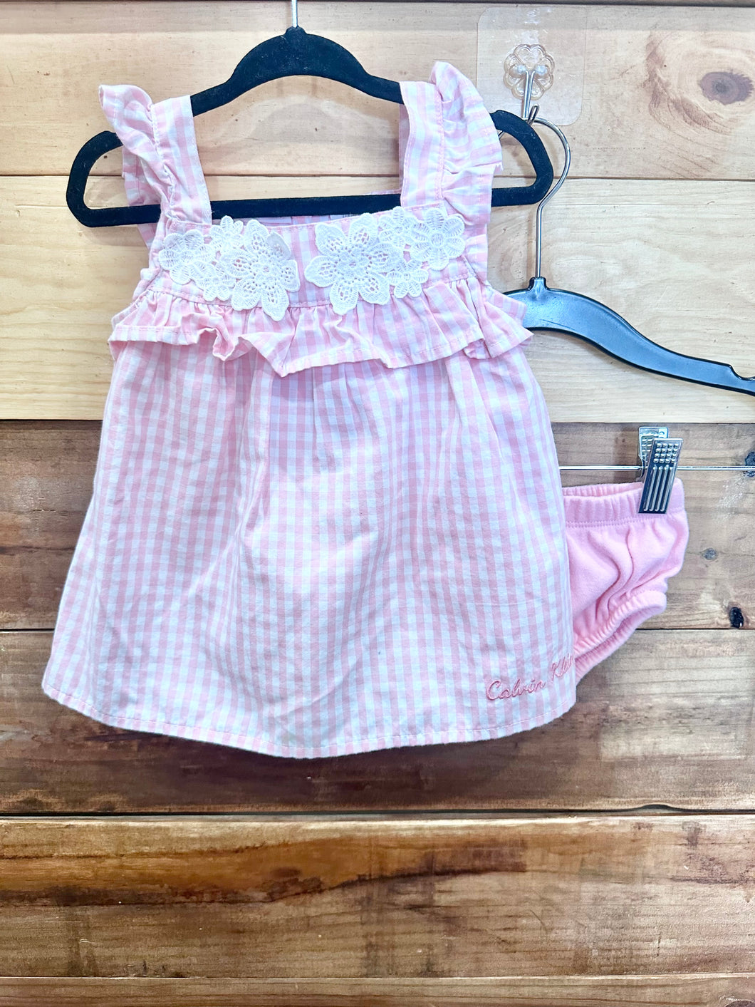 Calvin Klein Pink Gingham Dress w/Bloomers Size 12m