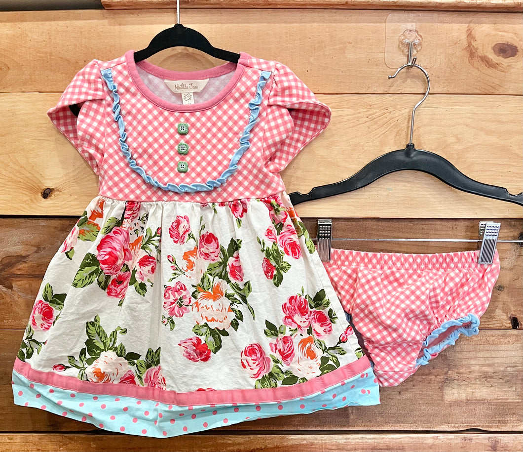 Matilda Jane Pink Roses Dress w/Bloomers Size 12-18m