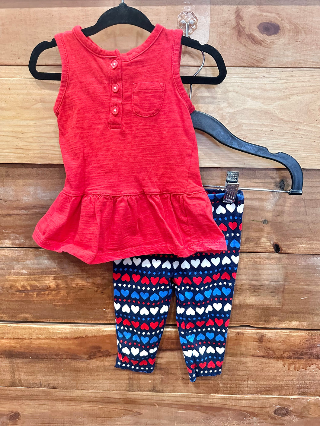 Carters Red & Blue Heart 2pc Outfit Size 6m