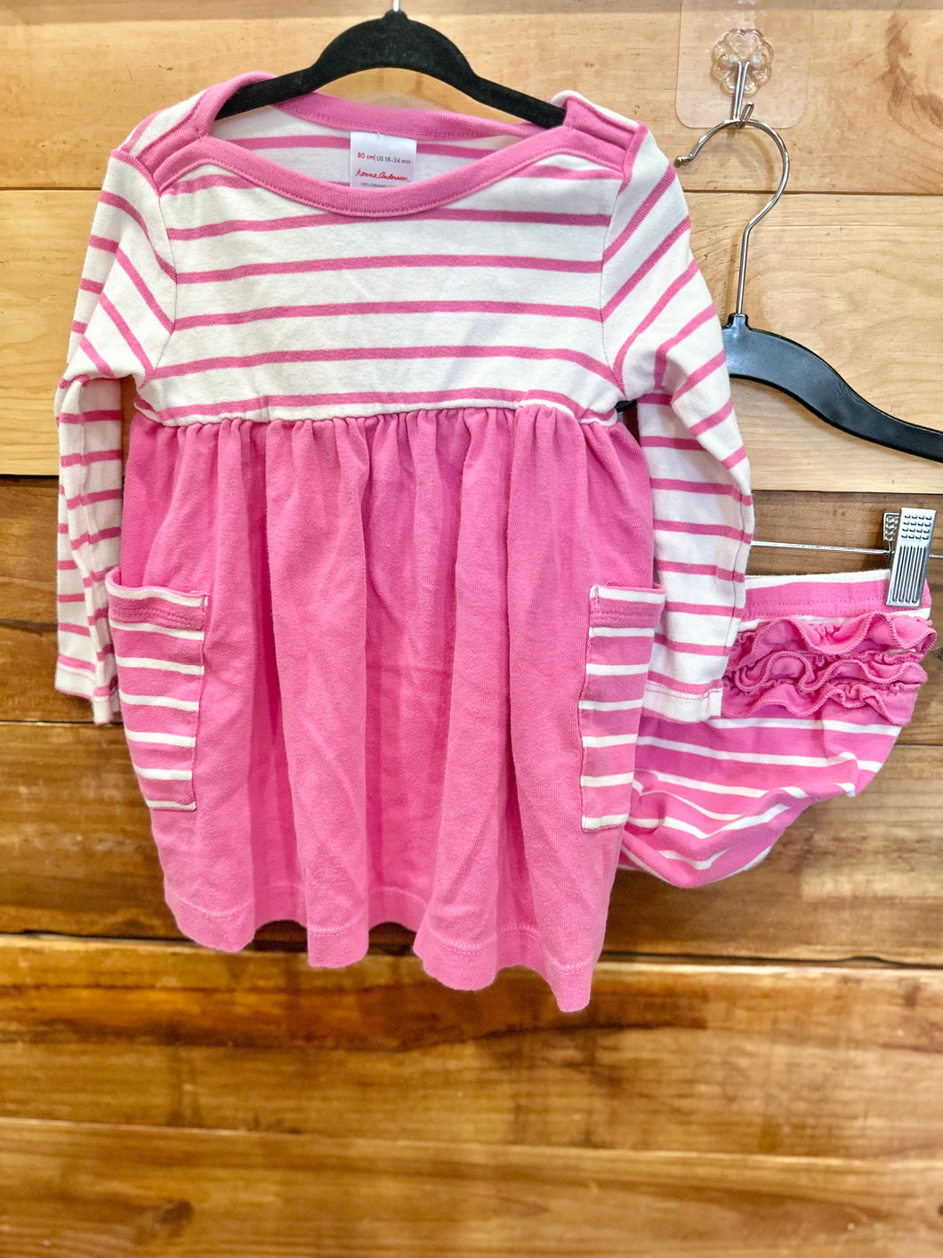Hanna Andersson Pink Striped Dress w/Bloomers Size 18-24m