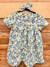 Load image into Gallery viewer, Blue &amp; Yellow Flower Dress w/Hair Bow Size 5
