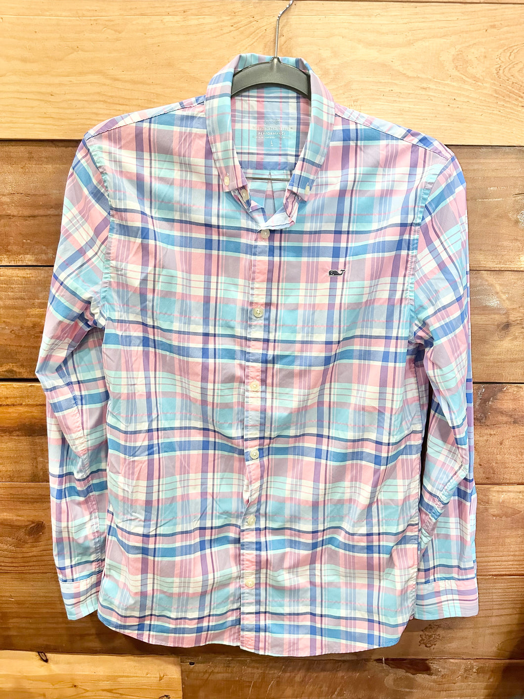 Vineyard Vines Blue & Pink Plaid Shirt Size 16
