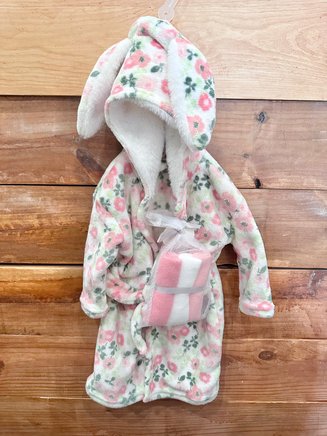 Modern Baby Flower Robe & Washcloth Set Size 0-9m
