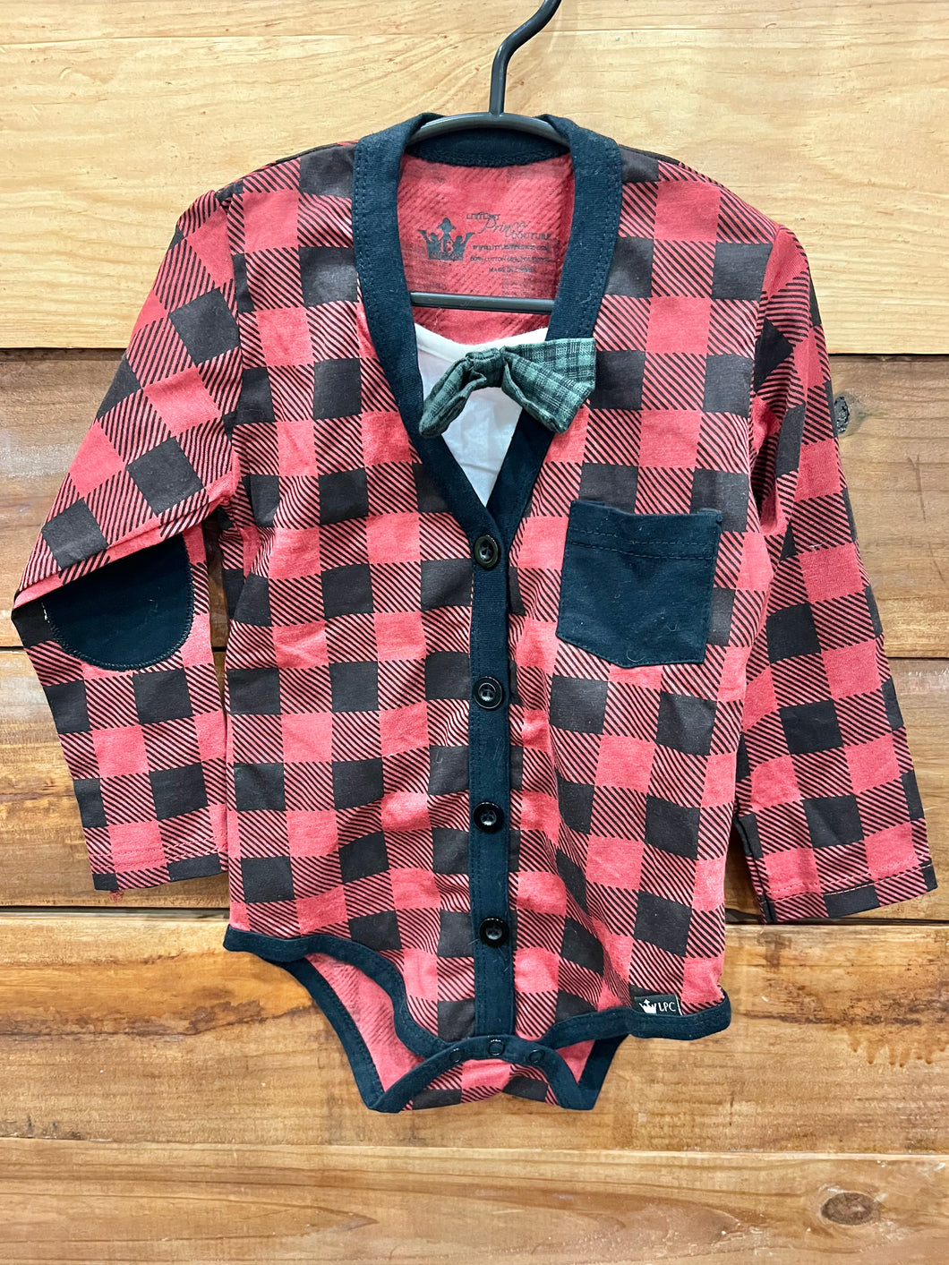 Little Prince Couture Red Plaid Bodysuit Size 18m