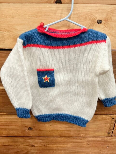 White & Light Blue Star Knit Sweater Size 2-3