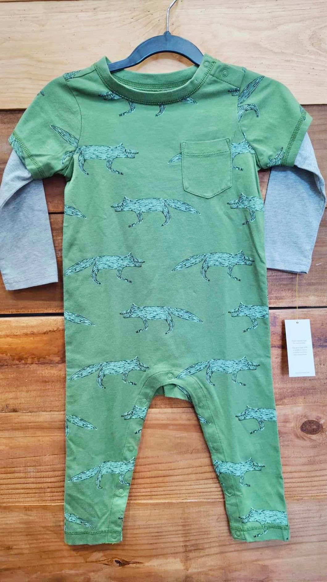 Tea Collection Green Wolf Romper Size 12-18m