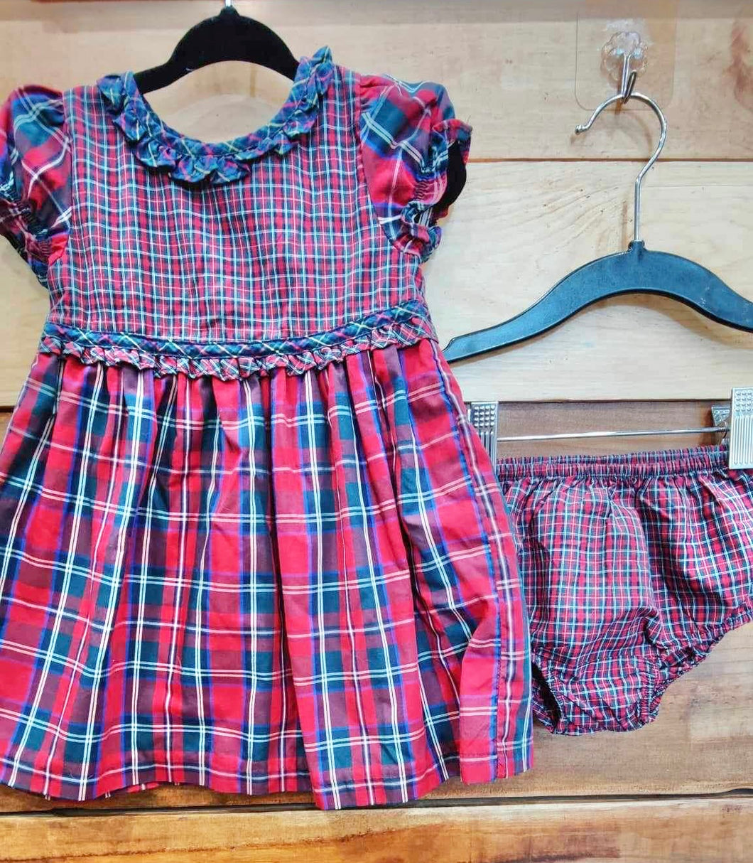 Chaps Red Plaid Dress w/Bloomers Size 9m