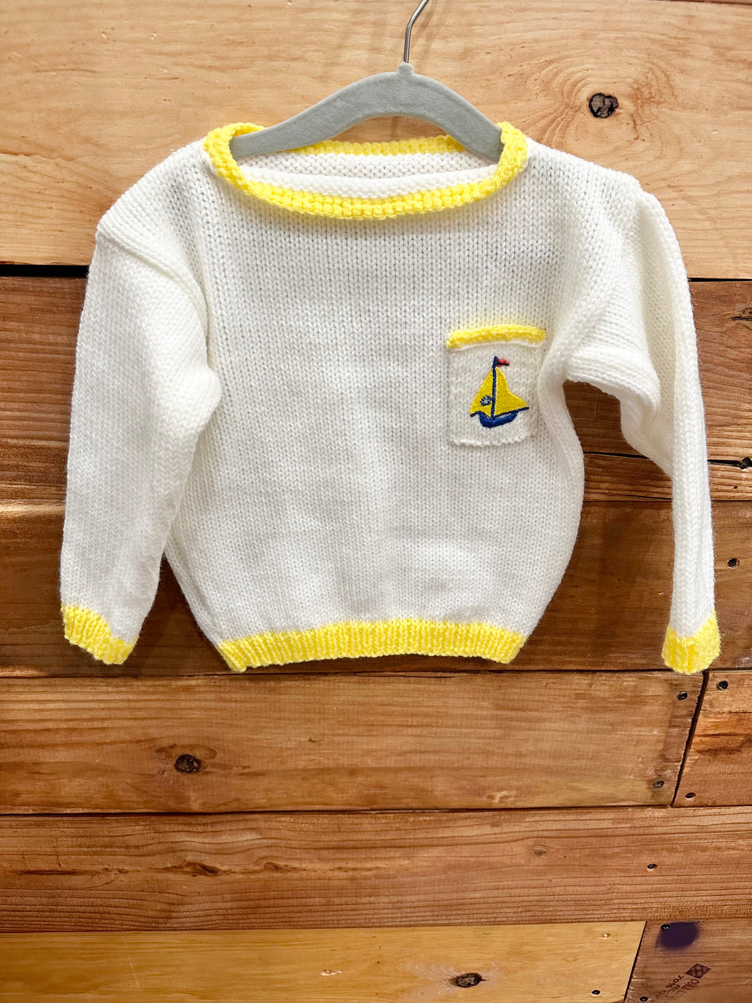 White Knit Sailboat Sweater Size 3