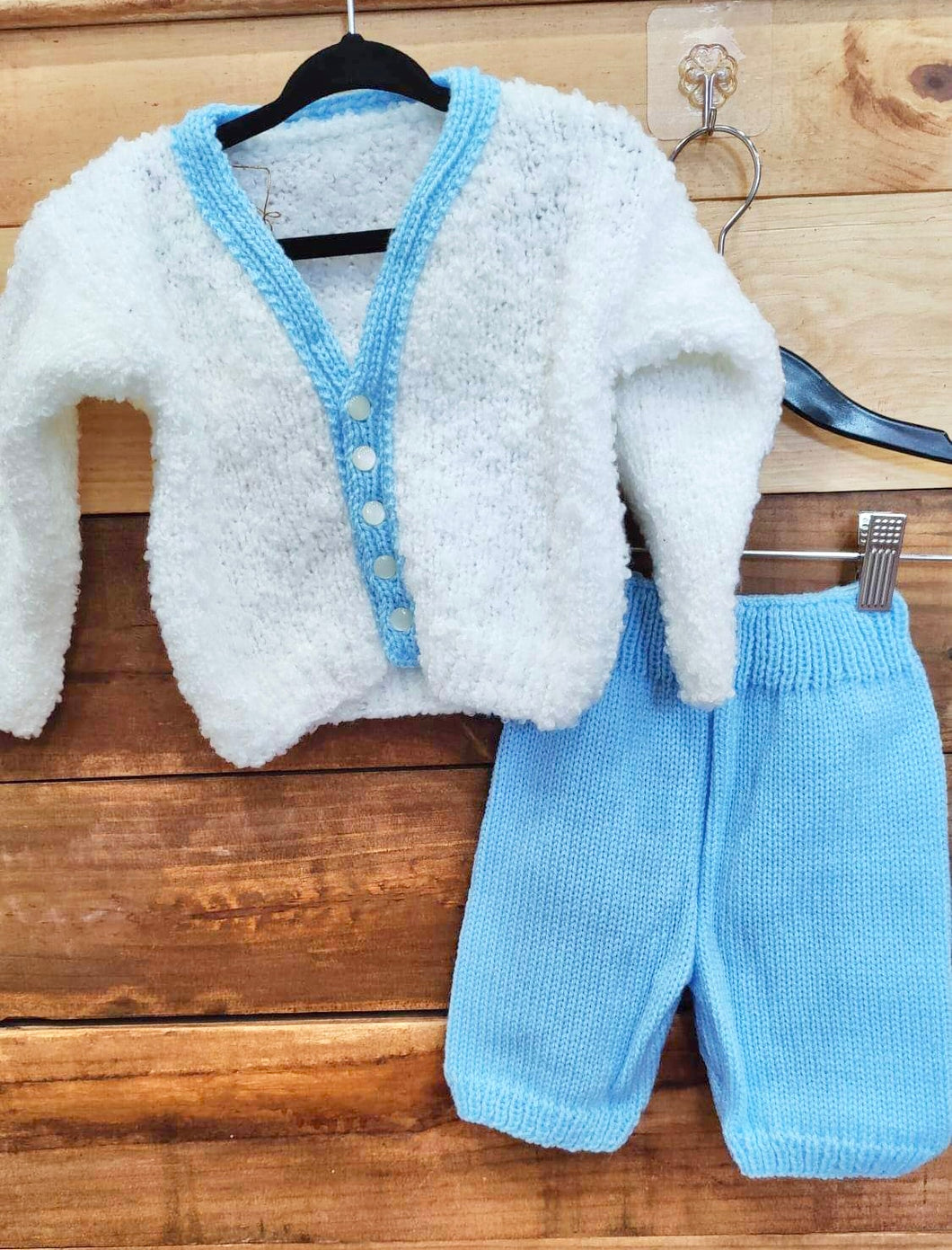 White & Blue Knit 2pc Outfit Size 12m