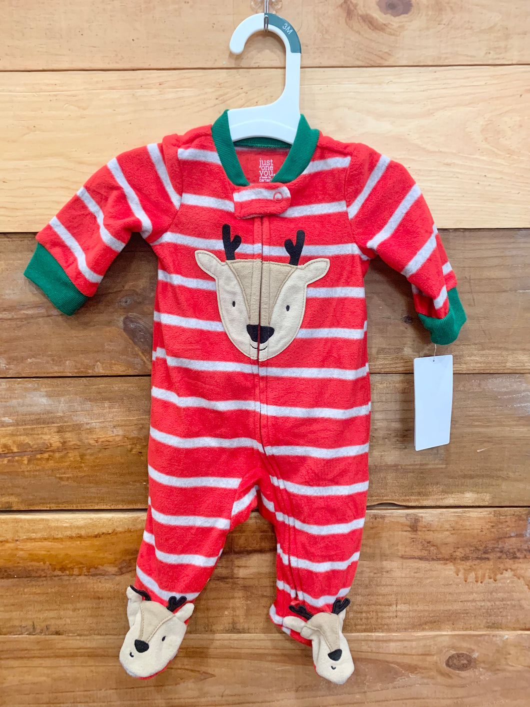Carters Red Striped Reindeer Footie Size 3m