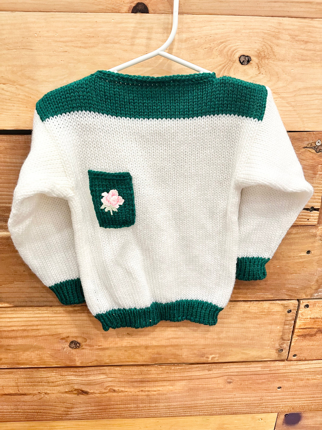 White & Green Knit Rose Sweater Size 2-3Y