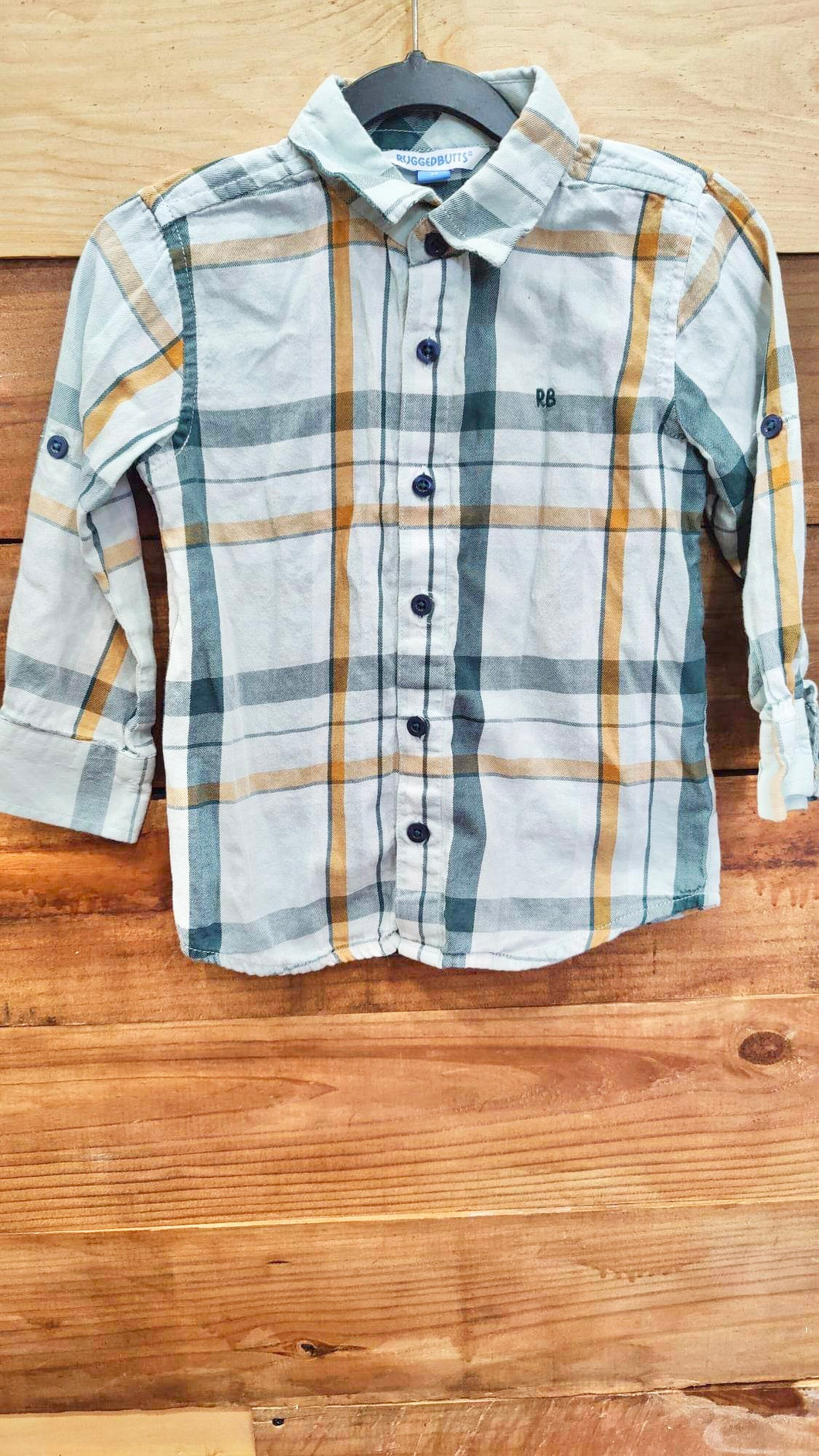 Rugged Butts Green Plaid Shirt Size 3T