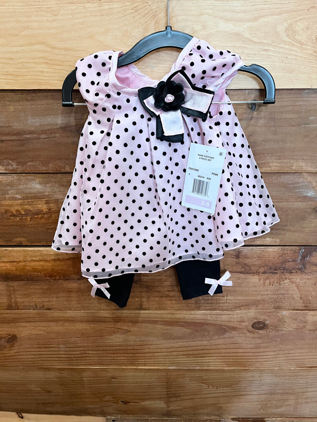 Rare Editions Pink Polka Dot 2pc Outfit Size 6-9m