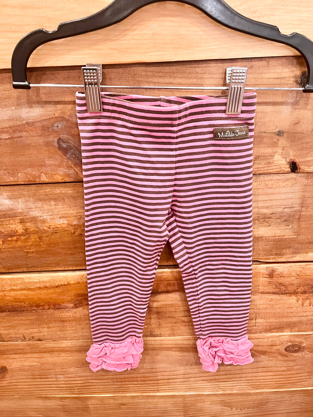Matilda Jane Brown & Pink Striped Ruffle Leggings Size 2