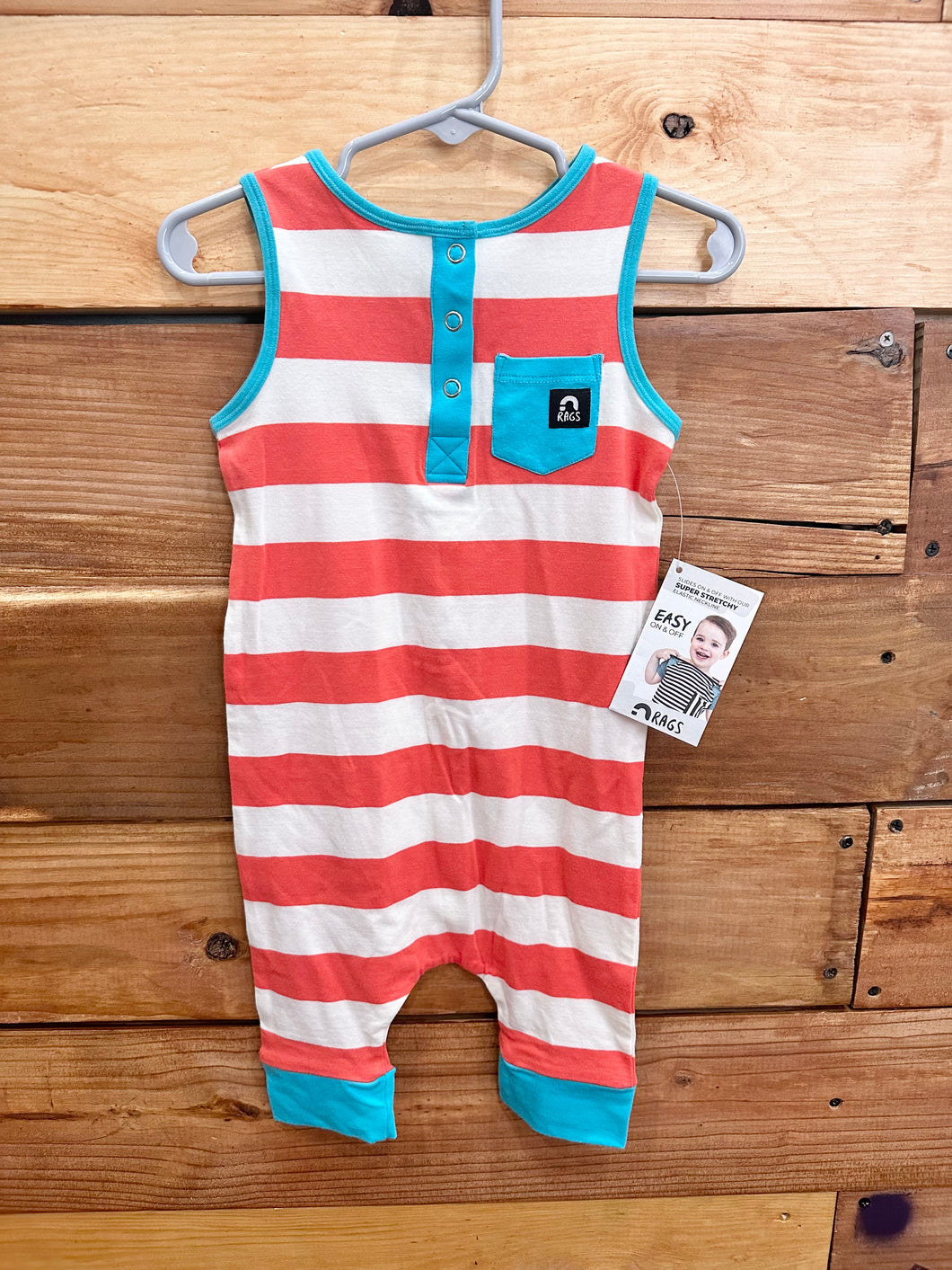RAGS Red Striped Romper Size 12-18m