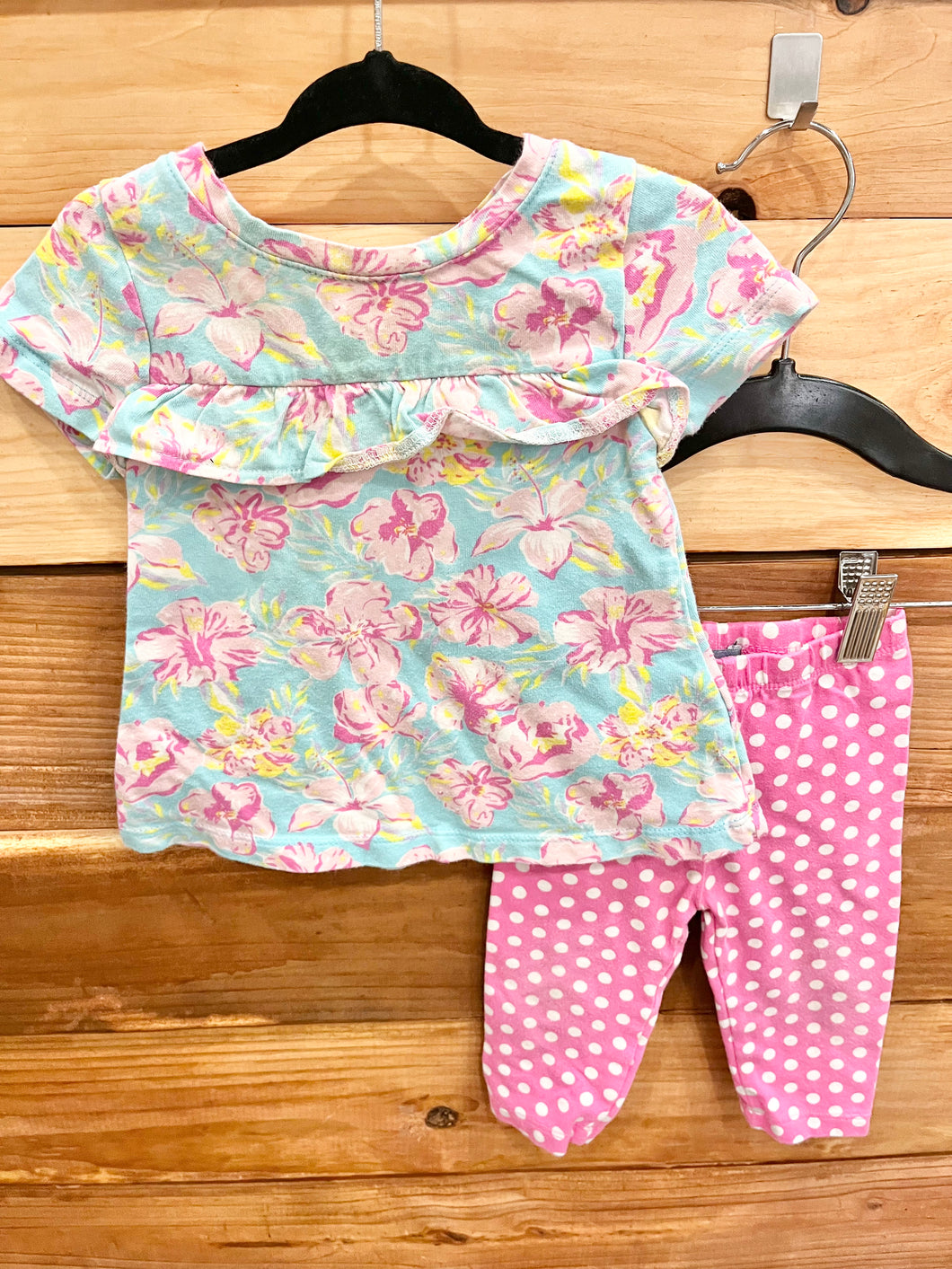 Simply Southern Pink Flower 2pc Outfit Size 6-12m