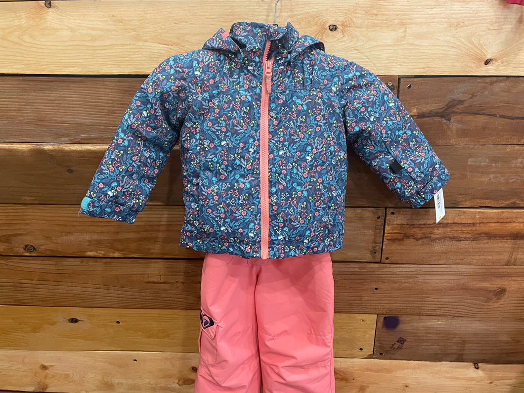 Roxy Blue & Pink Flower 2pc Coat & Snowbibs Set Size 2
